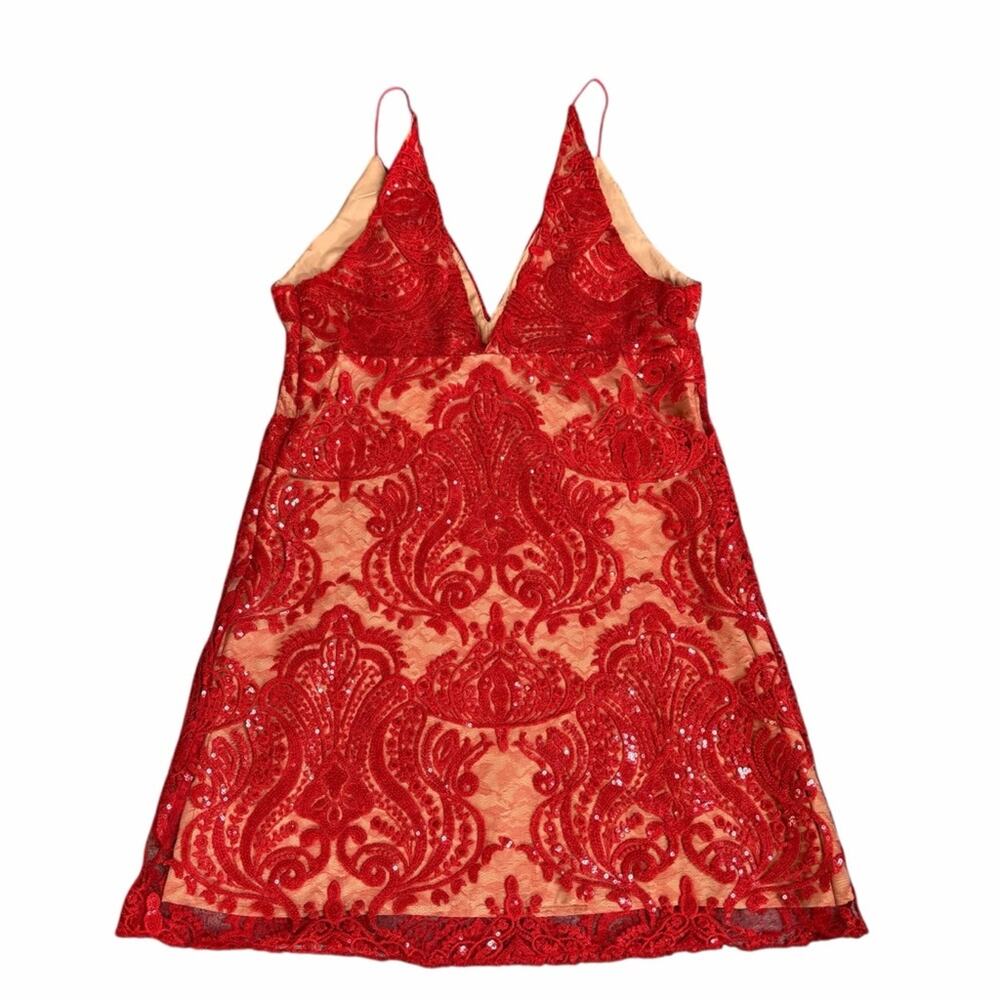 NEW Free People Night Shimmers Mini Dress Red Size 12 - Picture 7 of 11